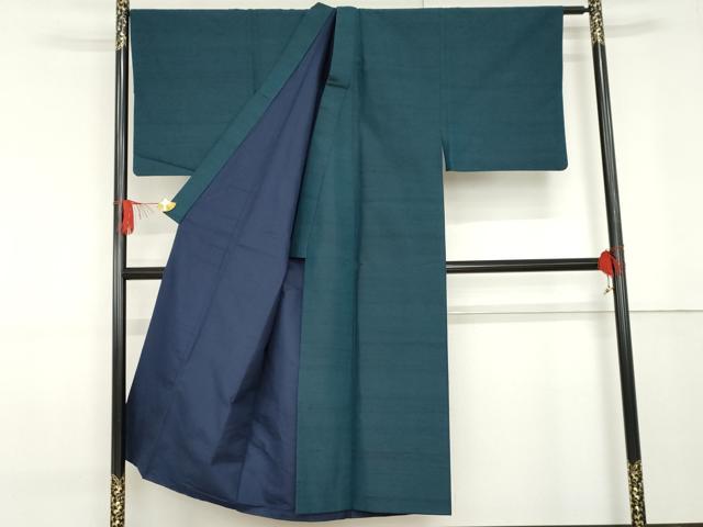 平和屋着物●男性 紬 色無地 藍色 正絹 逸品 AABF9080cs