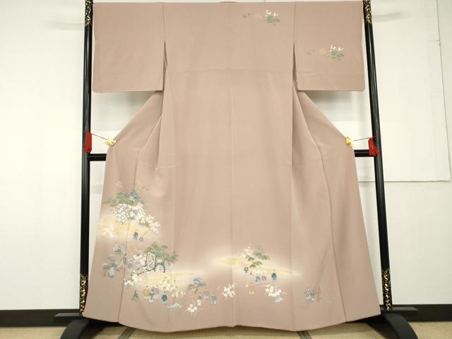 平和屋着物●訪問着 御所車人物風景文 暈し染め 金彩 正絹 逸品 AABF9092cs