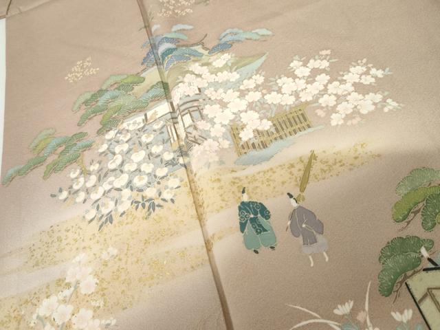 平和屋着物●訪問着 御所車人物風景文 暈し染め 金彩 正絹 逸品 AABF9092cs