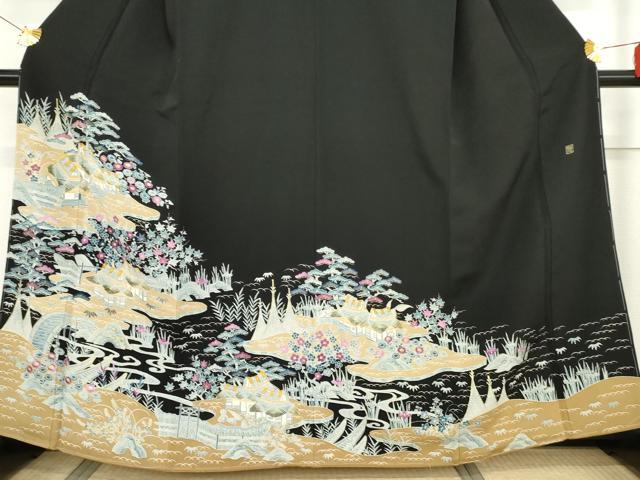 平和屋着物●本貝紫染作家 西山和恆 黒留袖 刺繍 茶屋辻 金糸 色紙付き 正絹 逸品 未使用 AABF9109cs