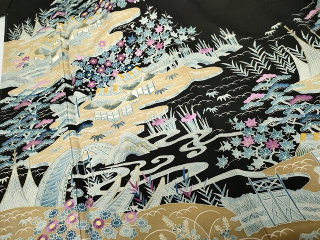 平和屋着物●本貝紫染作家 西山和恆 黒留袖 刺繍 茶屋辻 金糸 色紙付き 正絹 逸品 未使用 AABF9109cs
