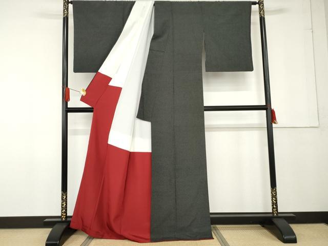 平和屋着物●本塩沢 蚊絣 黒地 正絹 逸品 AABF9121cs