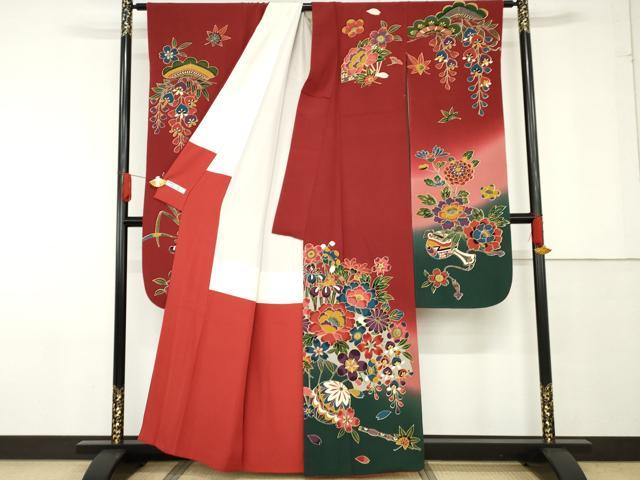 平和屋着物●豪華振袖 型染め 花毬吉祥文 暈し染め 正絹 逸品 AABF9122cs