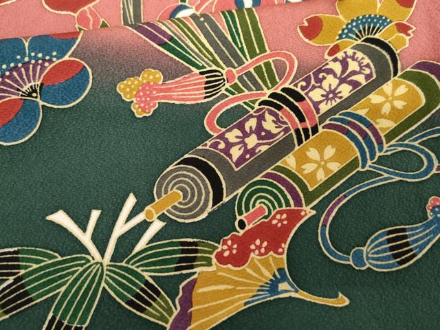 平和屋着物●豪華振袖 型染め 花毬吉祥文 暈し染め 正絹 逸品 AABF9122cs