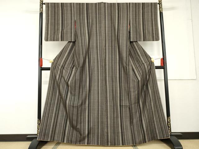 平和屋着物●本場大島紬 アンティーク大島 泥染め 一元7マルキ 縞 正絹 逸品 AABF9124cs