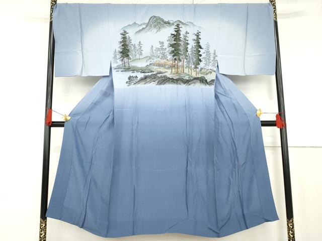 平和屋着物●男性 長襦袢 無双仕立て 遠山風景樹林文 暈し染め 正絹 逸品 AABF9135cs