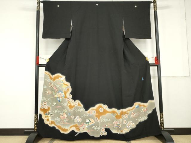 平和屋着物●本加賀友禅作家 押田正義 黒留袖 飛鶴吉祥宝尽くし 正絹 逸品 AABF9136cs