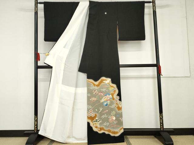 平和屋着物●本加賀友禅作家 押田正義 黒留袖 飛鶴吉祥宝尽くし 正絹 逸品 AABF9136cs