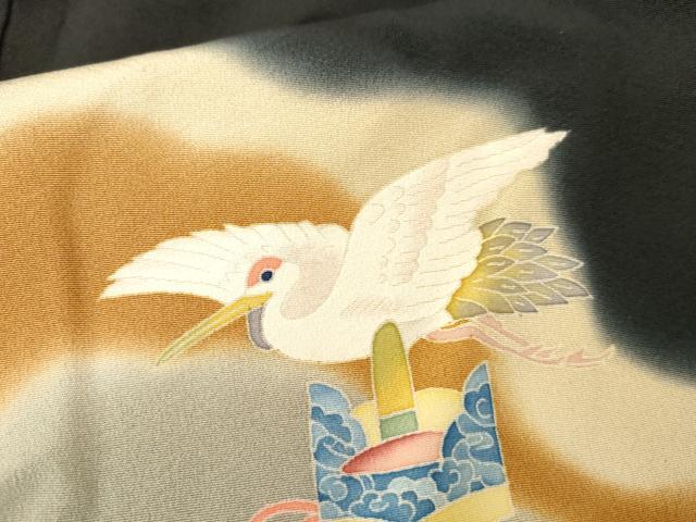 平和屋着物●本加賀友禅作家 押田正義 黒留袖 飛鶴吉祥宝尽くし 正絹 逸品 AABF9136cs