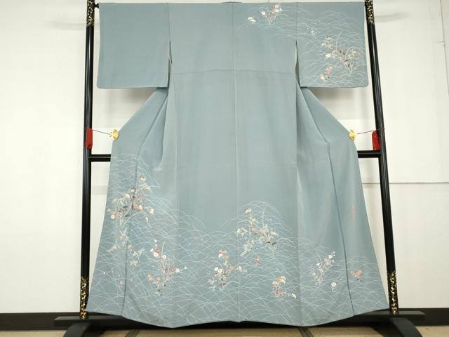 平和屋着物●京加賀友禅 百貫達雄 訪問着 枝花文 正絹 逸品 AABF9148cs