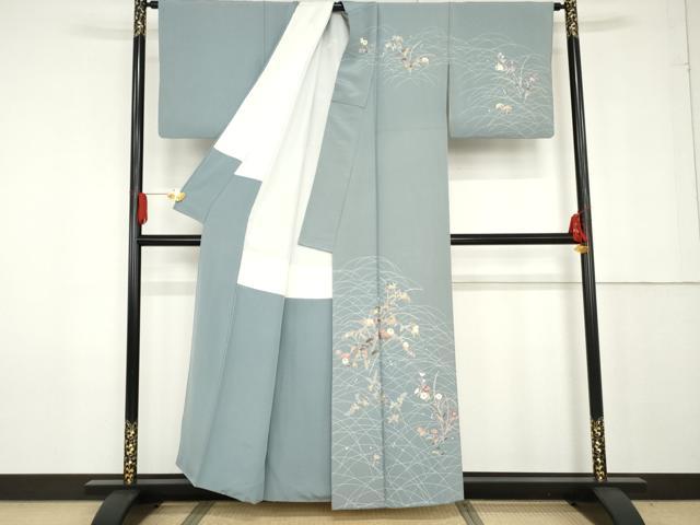 平和屋着物●京加賀友禅 百貫達雄 訪問着 枝花文 正絹 逸品 AABF9148cs