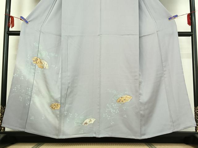 平和屋着物▽訪問着 単衣 地紙花蝶文 暈し染め 金彩 正絹 逸品 AABF9162jh