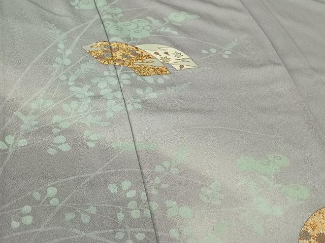 平和屋着物▽訪問着 単衣 地紙花蝶文 暈し染め 金彩 正絹 逸品 AABF9162jh