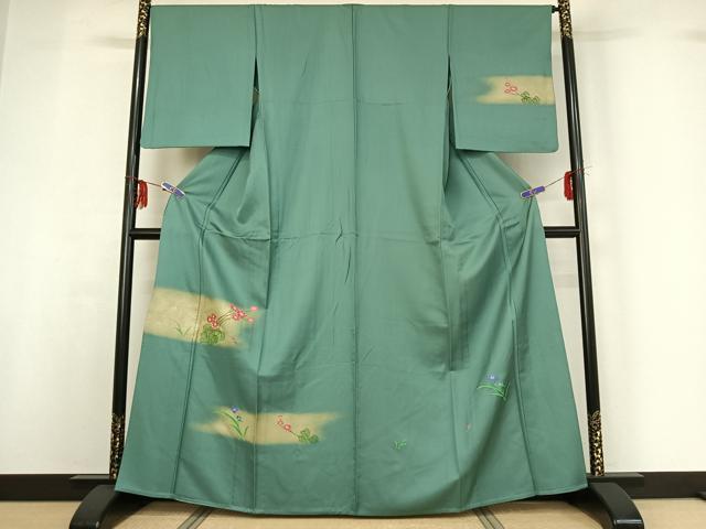 平和屋着物▽訪問着 単衣 草花文 正絹 逸品 AABF9166jh