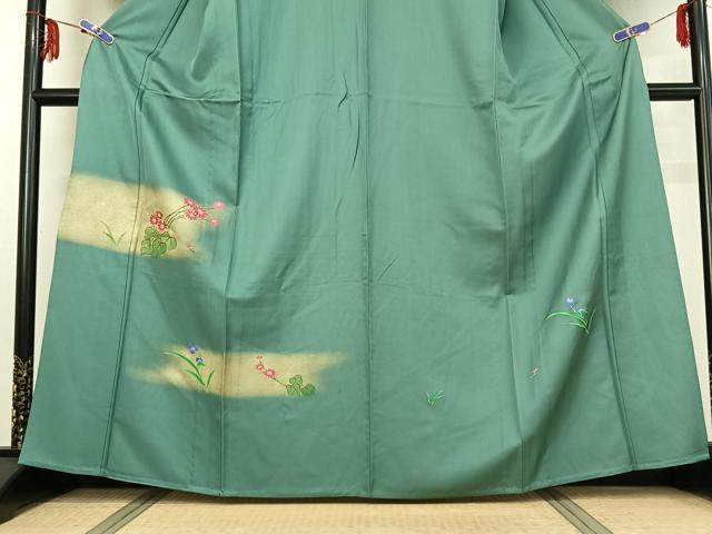 平和屋着物▽訪問着 単衣 草花文 正絹 逸品 AABF9166jh