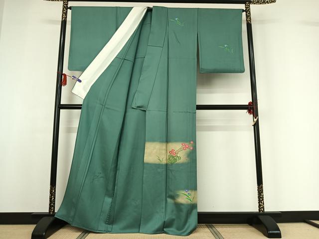 平和屋着物▽訪問着 単衣 草花文 正絹 逸品 AABF9166jh