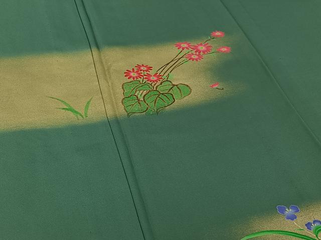 平和屋着物▽訪問着 単衣 草花文 正絹 逸品 AABF9166jh
