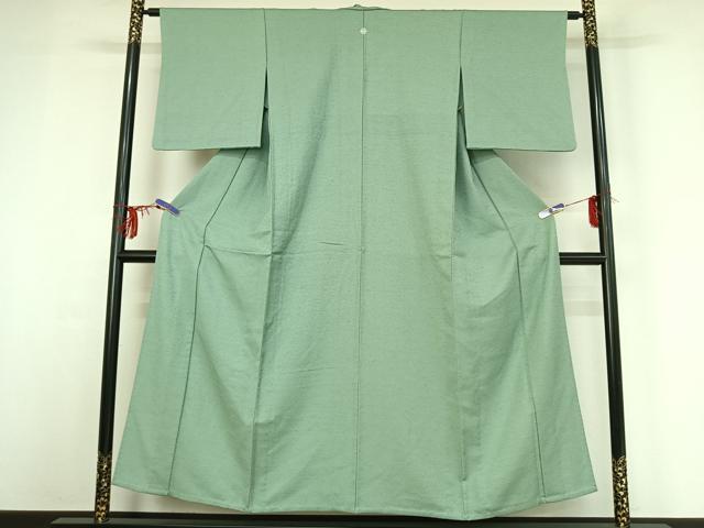 平和屋着物▽上質な紬 単衣 錆青磁色 正絹 逸品 AABF9167jh