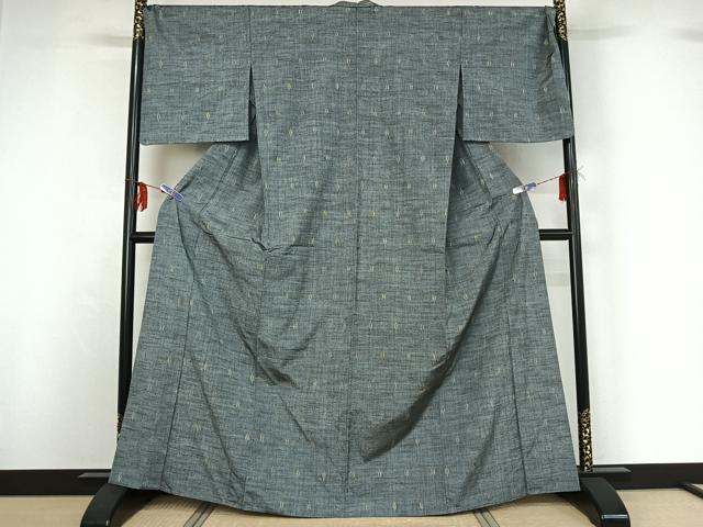 平和屋着物▽上質な紬 単衣 幾何学文様 正絹 逸品 AABF9169jh