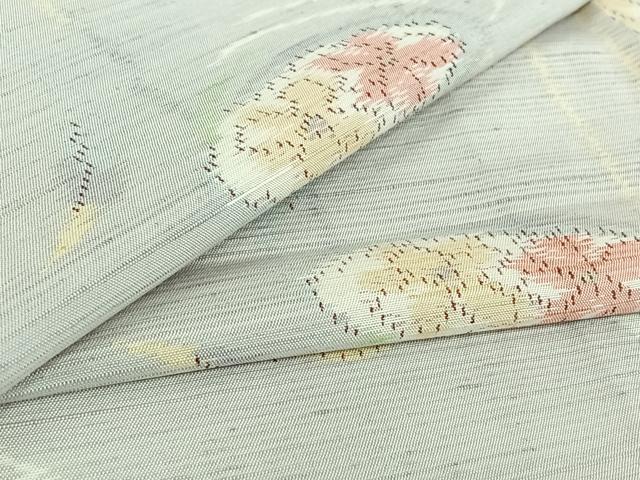 平和屋着物▽上質な紬 単衣 流水花文 正絹 逸品 AABF9171jh