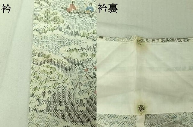 平和屋着物▽上質な紬 単衣 人物風景花文 正絹 逸品 AABF9172jh