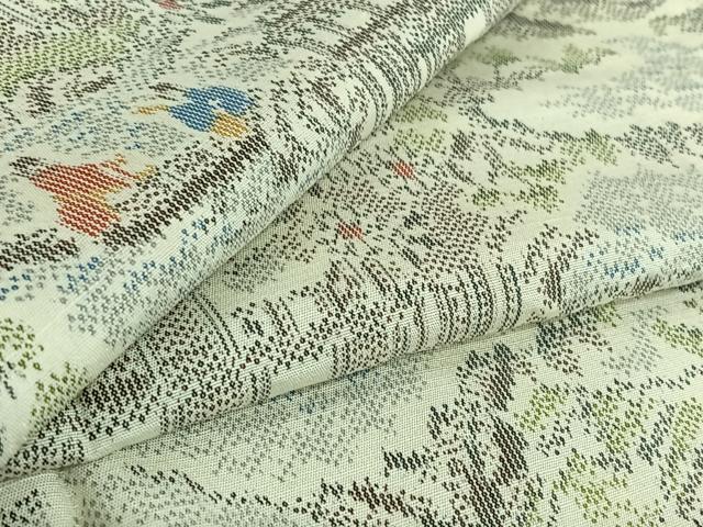 平和屋着物▽上質な紬 単衣 人物風景花文 正絹 逸品 AABF9172jh