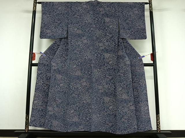 平和屋着物▽上質な小紋 単衣 風景花文 正絹 逸品 AABF9173jh