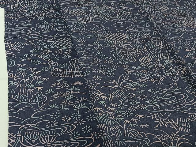 平和屋着物▽上質な小紋 単衣 風景花文 正絹 逸品 AABF9173jh