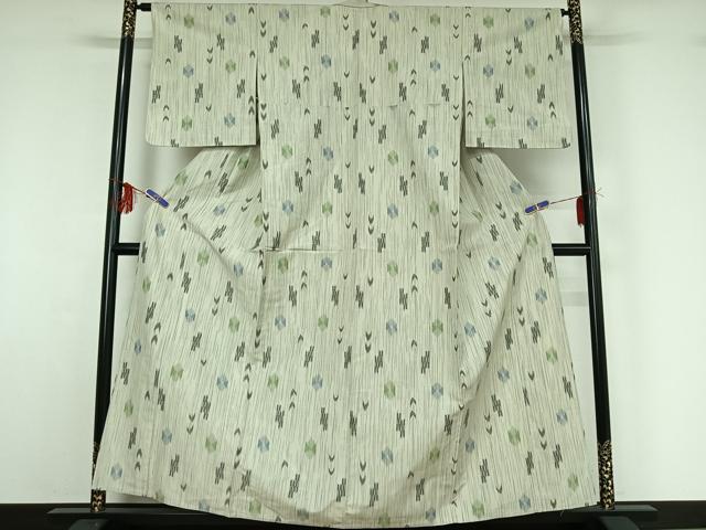 平和屋着物▽上質な紬 単衣 幾何学文様 正絹 逸品 AABF9174jh