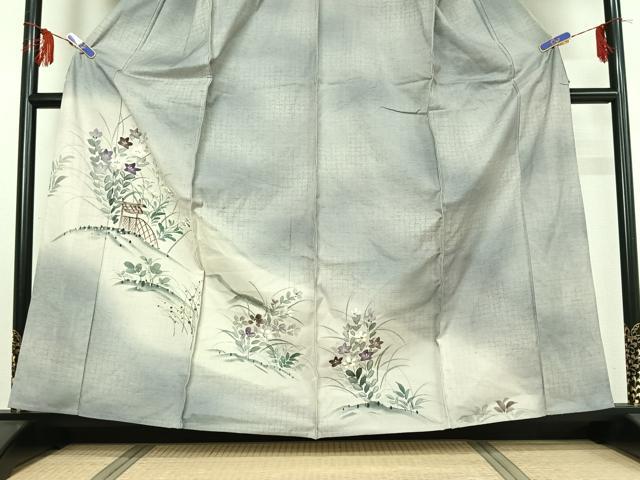 平和屋着物▽訪問着 単衣 紬地 手描き 花籬文 暈し染め 金彩 正絹 逸品 AABF9175jh