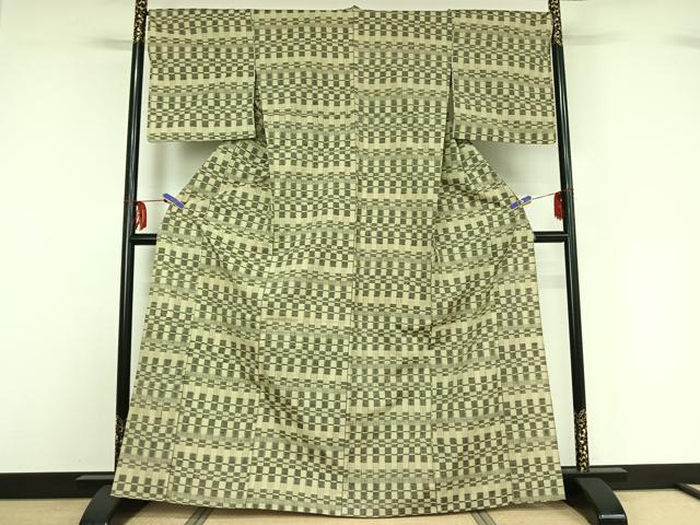 平和屋着物▽上質な紬 単衣 横段文 正絹 逸品 AABF9177jh