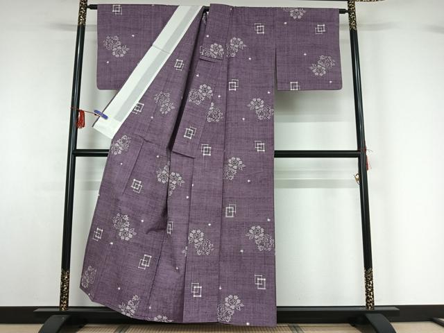 平和屋着物▽上質な紬 単衣 草花文 正絹 逸品 AABF9179jh