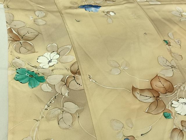 平和屋着物▽上質な小紋 単衣 手描き 枝花文 正絹 逸品 AABF9180jh