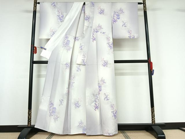 平和屋着物▽上質な小紋 単衣 色紙花文 暈し染め 金彩 正絹 逸品 AABF9185jh