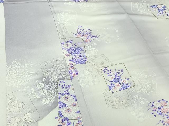平和屋着物▽上質な小紋 単衣 色紙花文 暈し染め 金彩 正絹 逸品 AABF9185jh