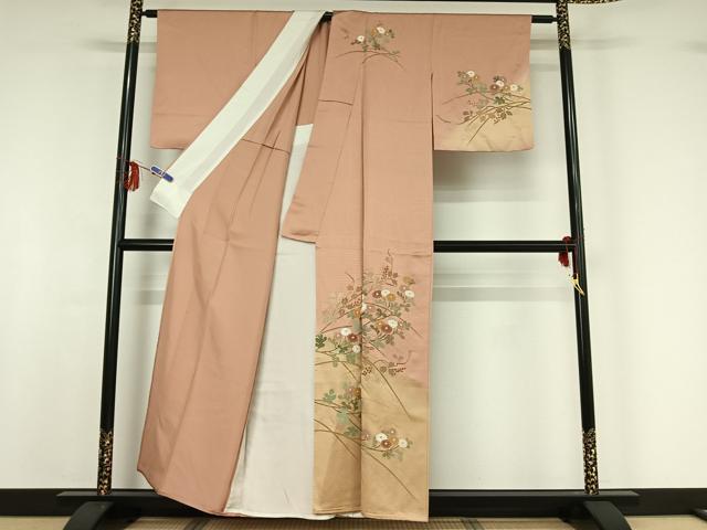 平和屋着物▽訪問着 単衣 草花文 暈し染め 金彩 正絹 逸品 AABF9187jh