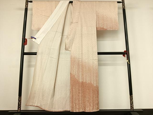 平和屋着物▽名門 藤娘きぬたや 総絞り・杢目絞り 訪問着 単衣 樹林文 暈し染め 正絹 逸品 AABF9196jh