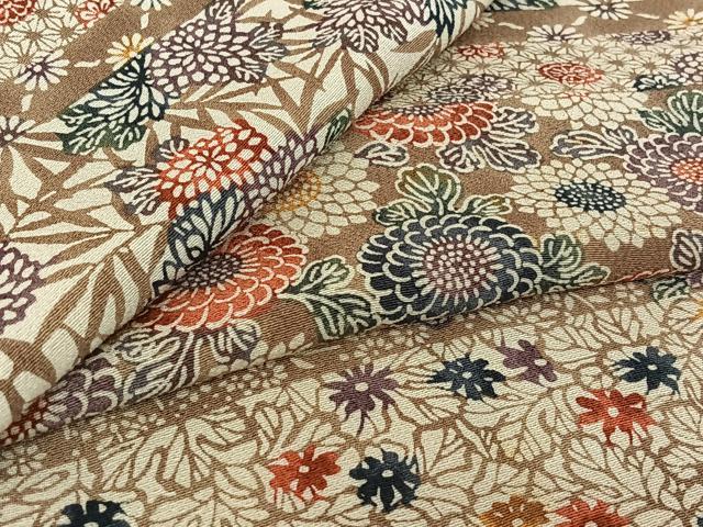 平和屋着物▽上質な紬 単衣 型染め 横段花文 三越扱い 正絹 逸品 AABF9198jh