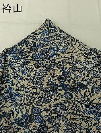 平和屋着物▽上質な小紋 単衣 藍 型染め 草花文 正絹 逸品 AABF9217jh
