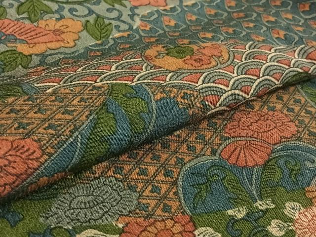 平和屋着物▽上質な小紋 単衣 吉祥花鳥文 正絹 逸品 AABF9221jh