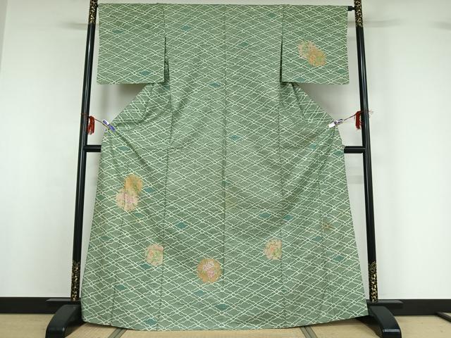 平和屋着物▽石川県指定無形文化財 牛首紬 白山工房 手織り 訪問着 単衣 雪輪花文 正絹 逸品 AABF9228jh