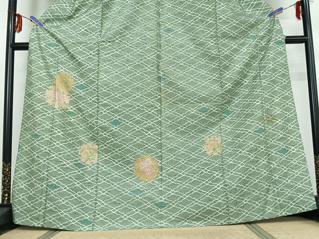 平和屋着物▽石川県指定無形文化財 牛首紬 白山工房 手織り 訪問着 単衣 雪輪花文 正絹 逸品 AABF9228jh