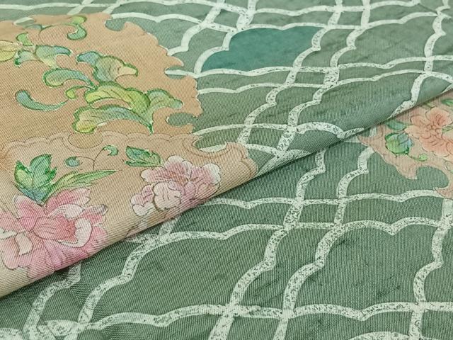 平和屋着物▽石川県指定無形文化財 牛首紬 白山工房 手織り 訪問着 単衣 雪輪花文 正絹 逸品 AABF9228jh