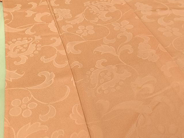 平和屋着物▽上質な色無地 単衣 花唐草地紋 珊瑚色 正絹 逸品 AABF9236jh