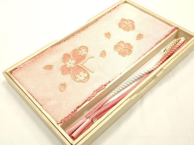 平和屋本店●和装小物 帯締め・帯揚げセット 振袖用 総絞り 舞蝶花文 暈し染め 金糸 金彩 逸品 AABF9251ay