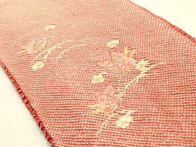 平和屋本店●和装小物 帯締め・帯揚げセット 総絞り 刺繍 舞蝶芝花文 暈し 金糸 正絹 逸品 未使用品あり AABF9376ay