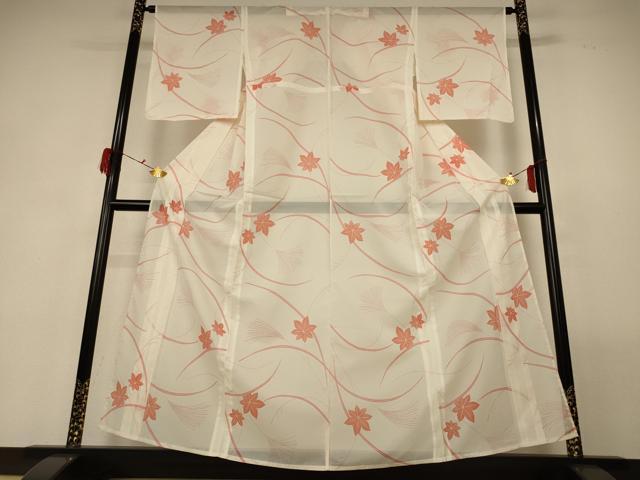 平和屋着物*夏物 小紋 絽 舞葉文 洗える着物 AABF9404jd