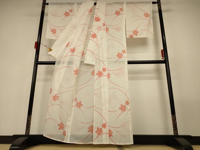 平和屋着物*夏物 小紋 絽 舞葉文 洗える着物 AABF9404jd