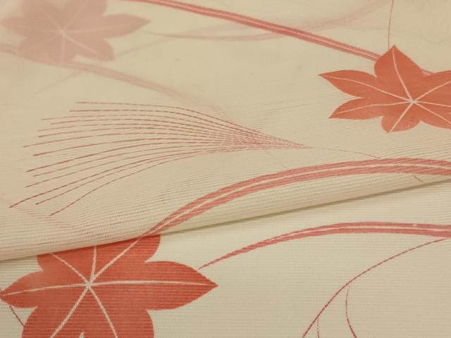 平和屋着物*夏物 小紋 絽 舞葉文 洗える着物 AABF9404jd