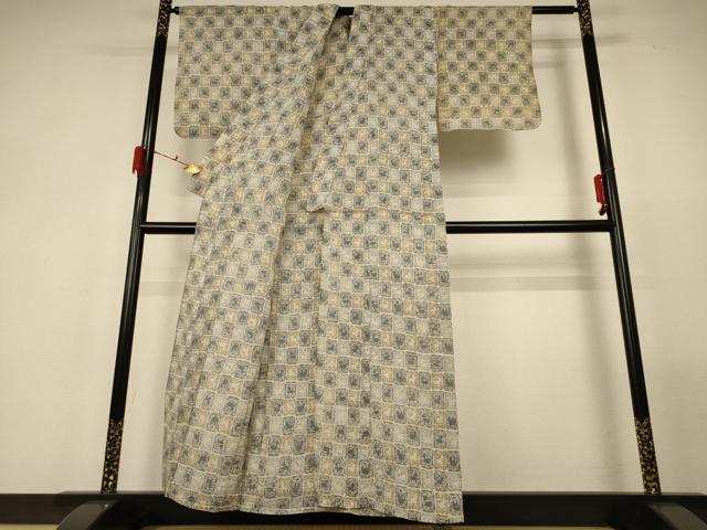 平和屋着物*夏物 小千谷ちぢみ 市松文様 動物 麻 逸品 AABF9420jd